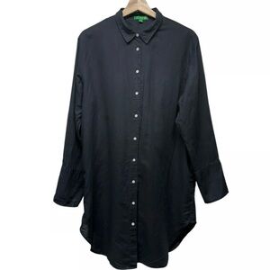 J. Crew Black Long Relaxed Fit Beach Shirt Linen-Cotton Blend